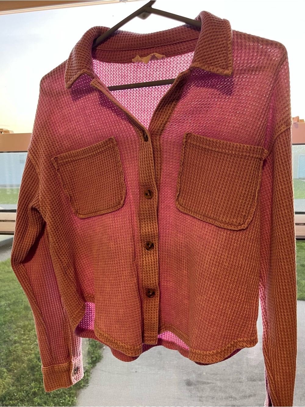 Hippie Rose Pink Waffle Knit Button-Up